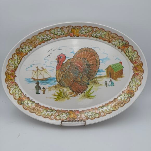 Vintage Turkey Platter Thanksgiving Melamine 21"x15" - Picture 1 of 7